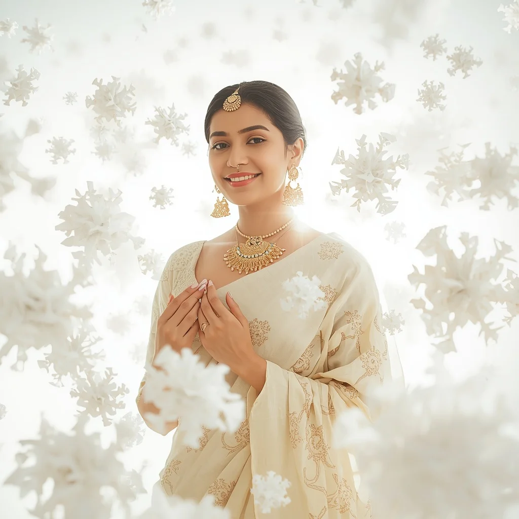 Spun Sugar Snowflake Fractals With Festive Saree Look | Ai Prompt For Social Media