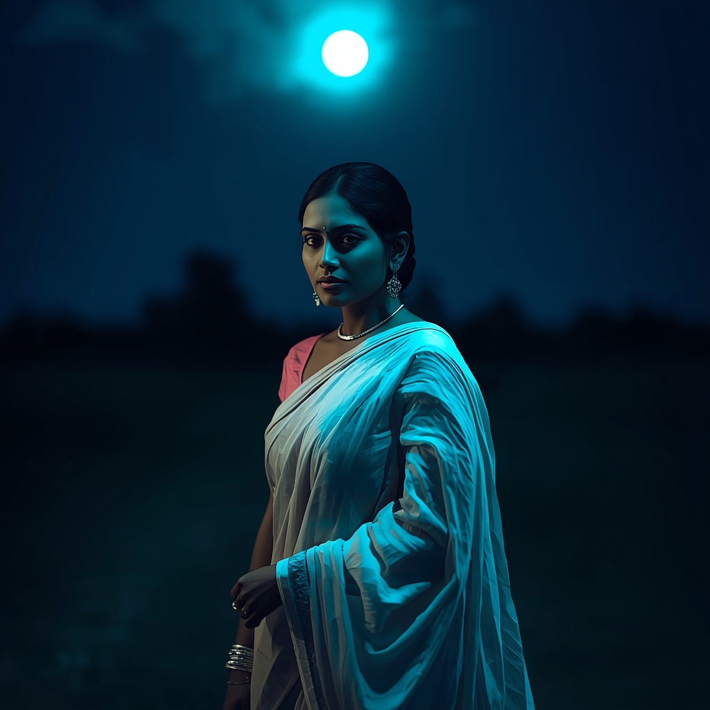Stunning Indian Saree Moonlight Night Soft Glow Image Prompt | Desi Saree Ai Prompt