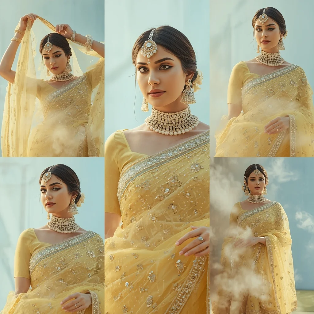 Sunlit Diamond Mist Heavy Designer Festive Fancy Saree | Ai Portrait Prompt