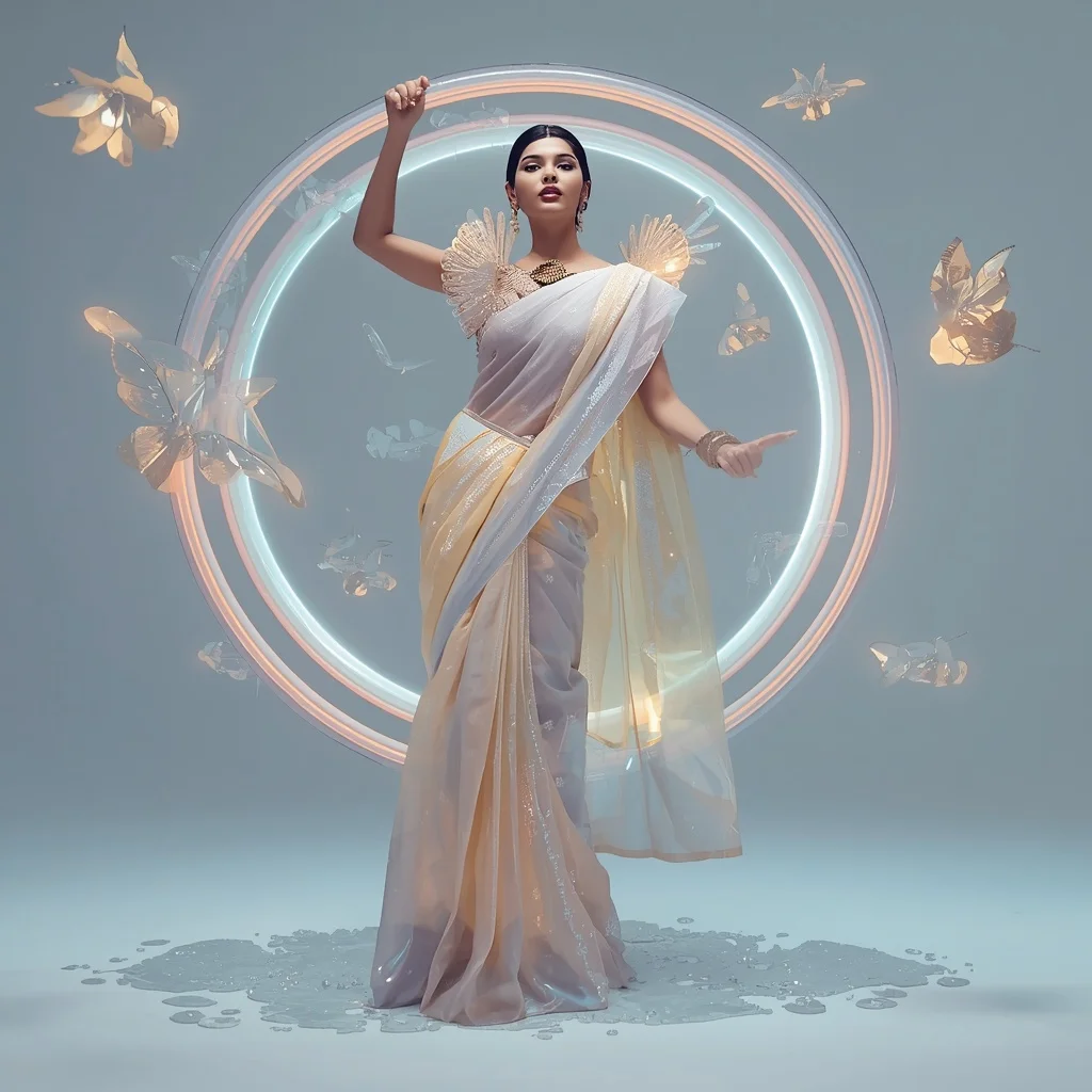 Supreme Infinity Opal Saree – Ultimate Experimental Festival Saree with Impossible Editorial Pose and Infinite Opal Universe Background | Trending Prompt Girls