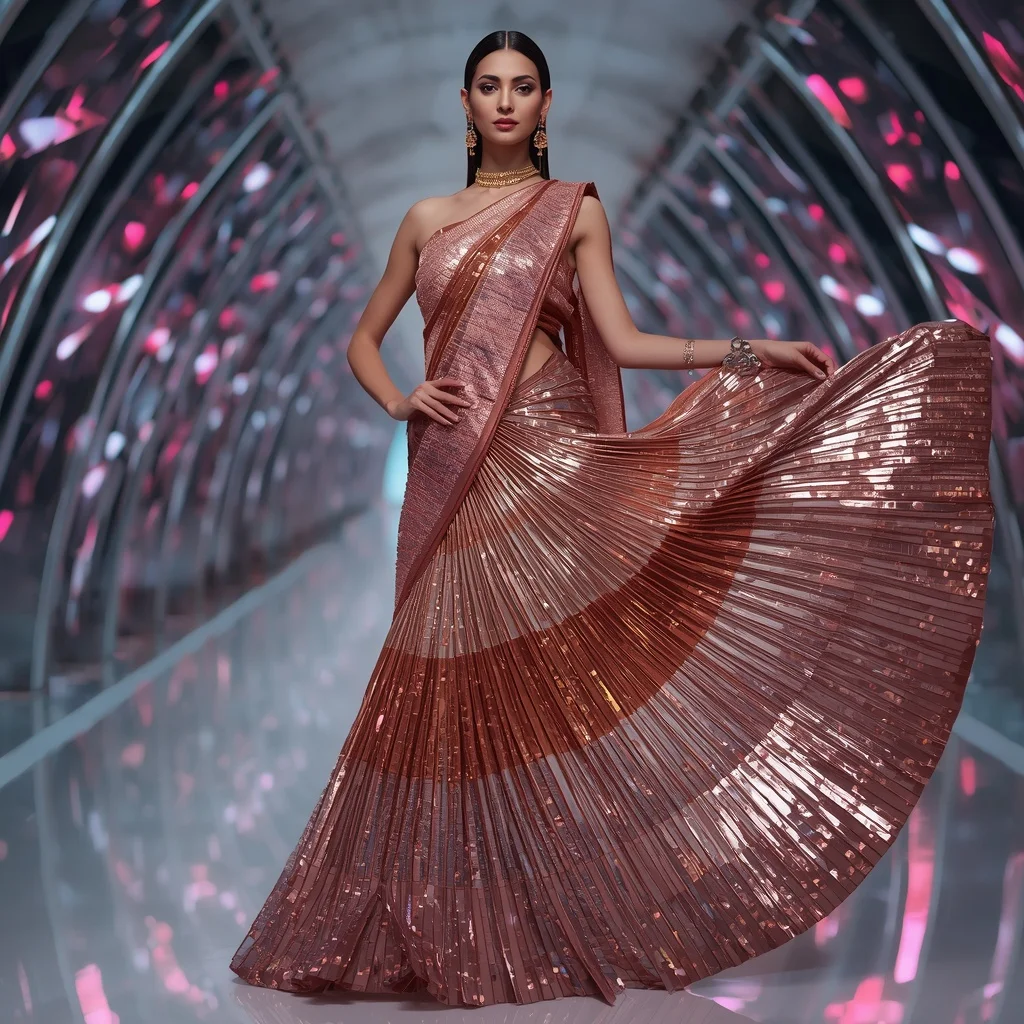 Titanium Rose Infinity Saree with Arc Dome Skyline Corridors | New Instagram Trend Prompt For Girl And Boy Copy And Paste