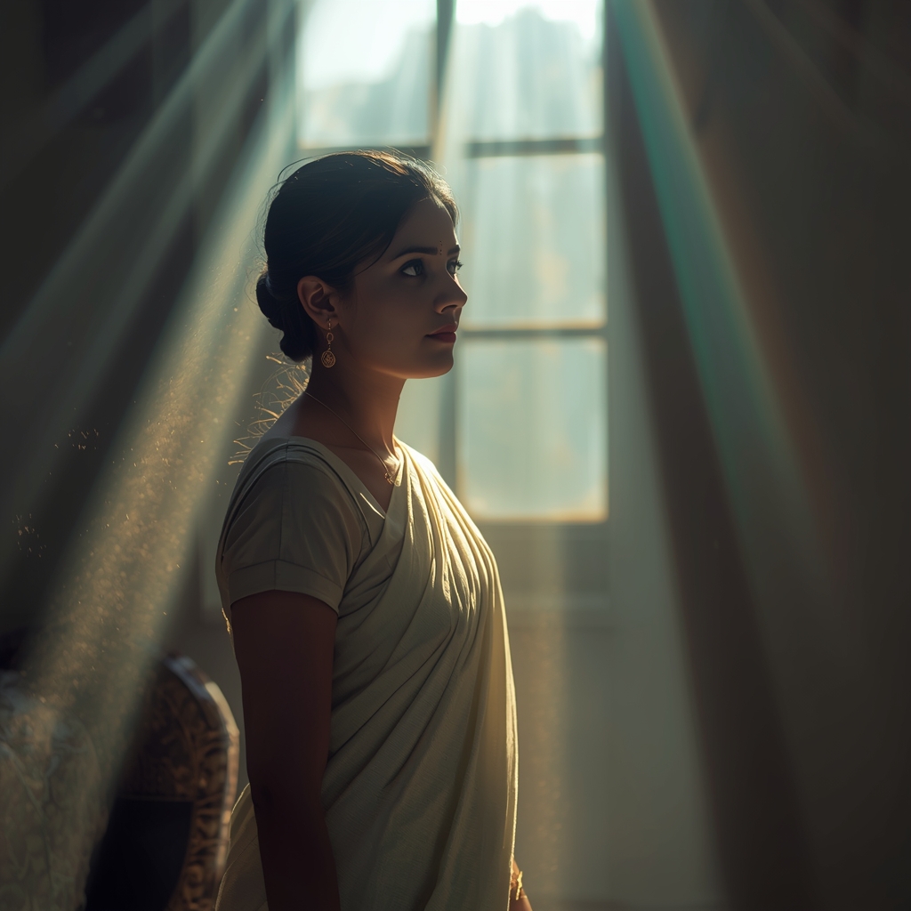 Trending Indian Saree Light Beam Window Portrait Image Prompt | Gemini Saree Prompt For Girl