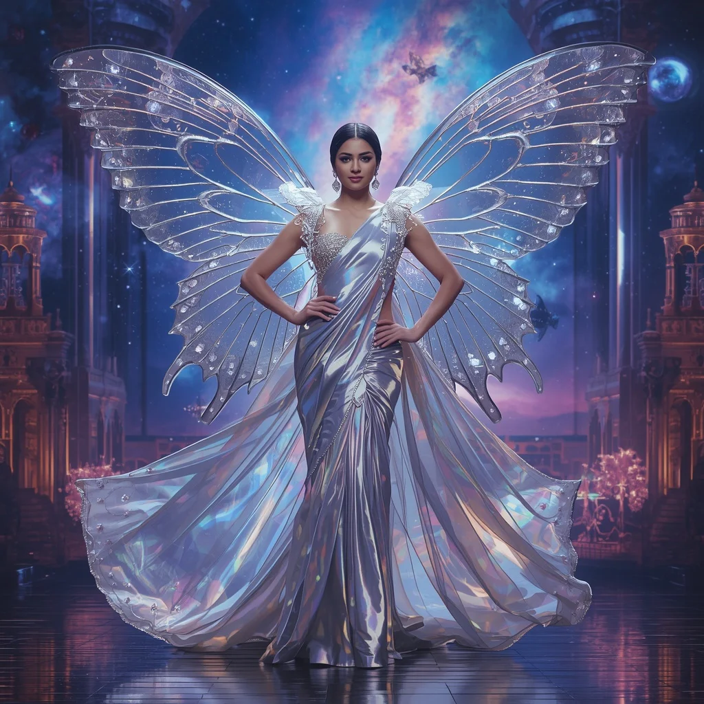 Ultra Luxury Crystal Infinity Celestial Butterfly Saree with Eternal Multiverse Festival Empire | Girl Photo Prompt Gemini