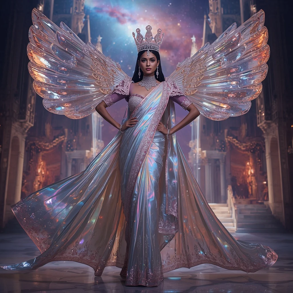 Ultra Luxury Crystal Infinity Crown Cathedral Saree with Eternal Cosmic Royal Empire | Festival Prompt