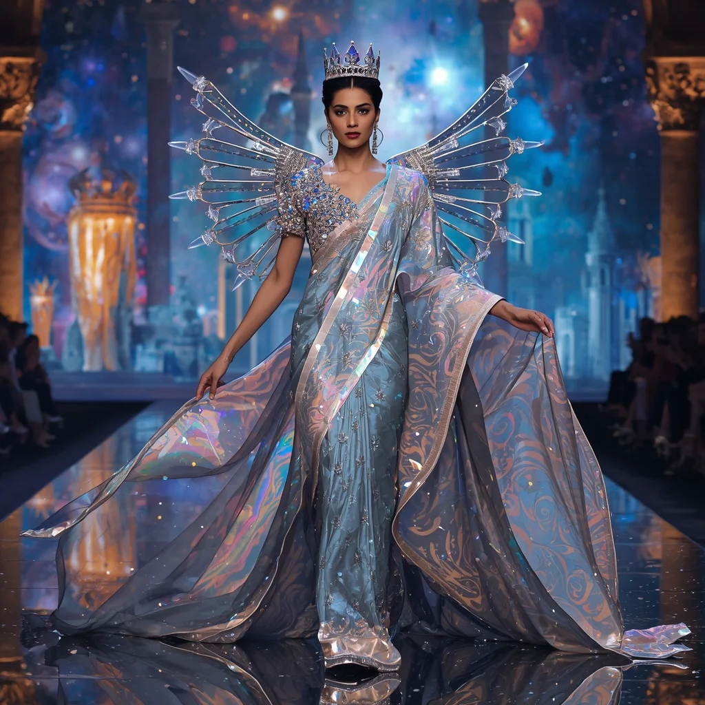 Ultra Luxury Crystal Infinity Crown Cathedral Saree with Eternal Cosmic Royal Empire | Character Design Ai Prompt
