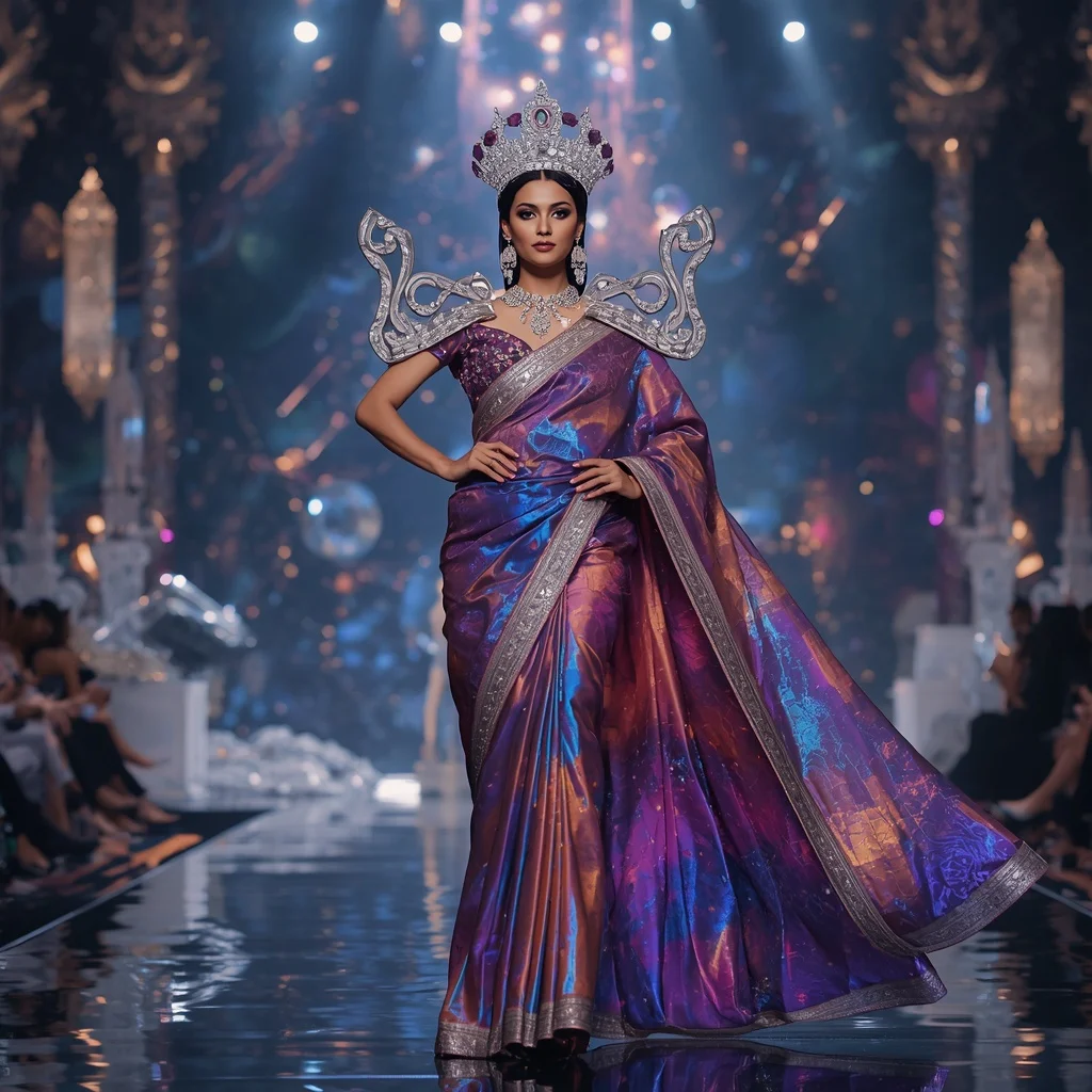 Ultra Luxury Crystal Infinity Crown Galaxy Saree with Eternal Multiverse Diamond Empire | Instagram Post Ai Prompt