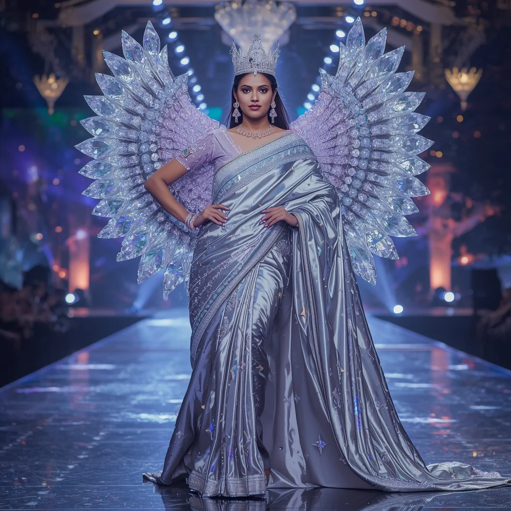 Ultra Luxury Crystal Infinity Diamond Crown Saree with Eternal Multiverse Royal Empire | New Instagram Trend Prompt For Girl Attitude