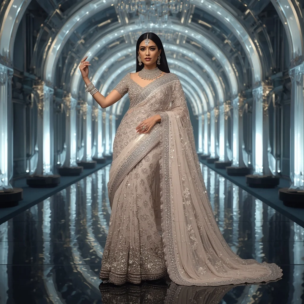 Ultra Premium Festival Crystal Maharani Saree Couture with Grand Futuristic Diamond Royal Capital Background | New Instagram Trend Prompt For Girl And Boy