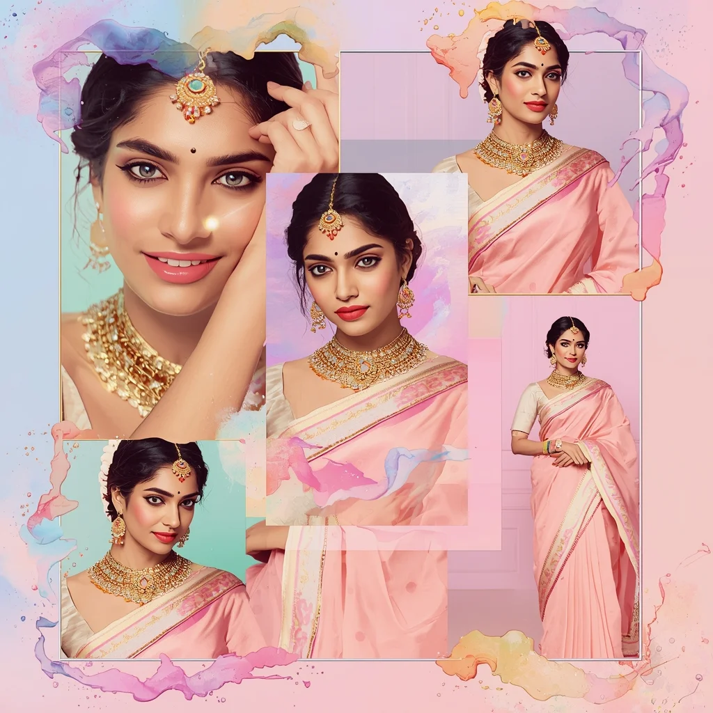 Ultra Realistic Pastel Saree Watercolor Luxe Bleed - | Image Prompt | Saree Selfie Ai Prompt