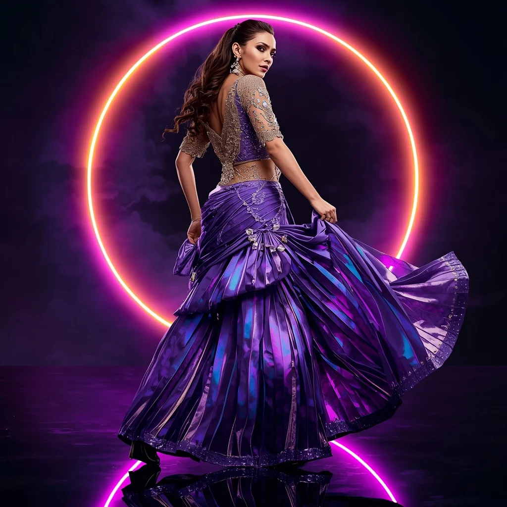 Violet Galaxy Thunder Saree with Floating Neon Halo Nexus | Stable Diffusion Prompt