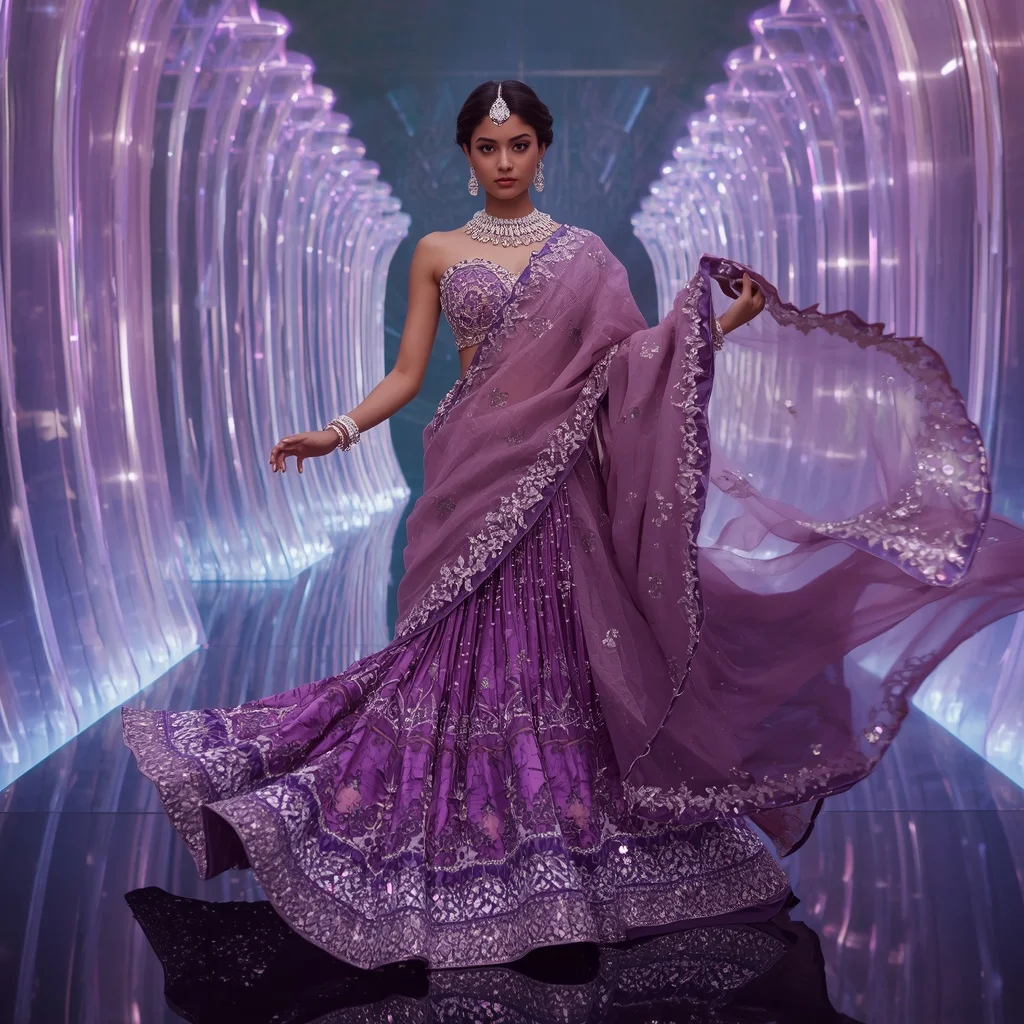Violet Nebula Dream Saree with Crystal Harmony Infinity Pavilion | Festive Prompt
