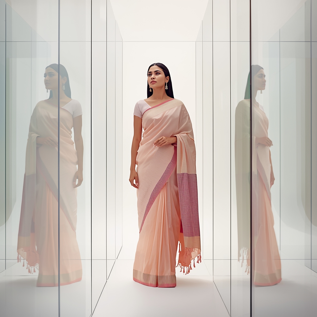 Viral Indian Saree Glass Reflection Modern Studio Image Prompt | Ai Gemini Saree Prompt