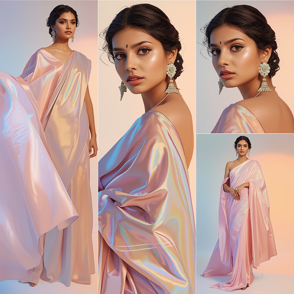 Viral Luxury Pastel Saree Royal Satin Flow - | Image Prompt | Gemini Saree Prompt For Girl