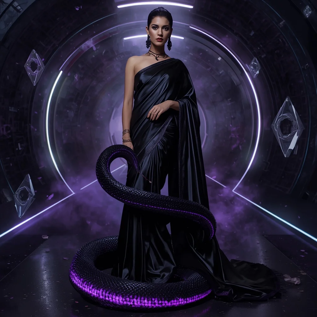 Void Crystal Serpent Saree with Dark Energy Spiral Hall | Prompt For Gemini AI Girl Style Trending Instagram