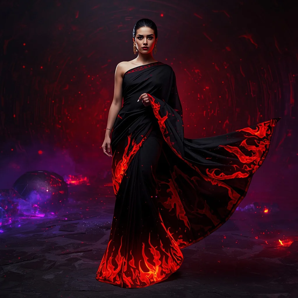 Void Fire Silk Saree with Dark Flame Chamber | Prompt Seen Trending Girl 2026 Chatgpt