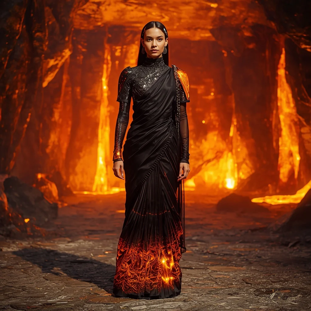 Volcanic Glass Mirage Saree with Heat Distortion Field | South Indian Prompt For Girl ChatGPT