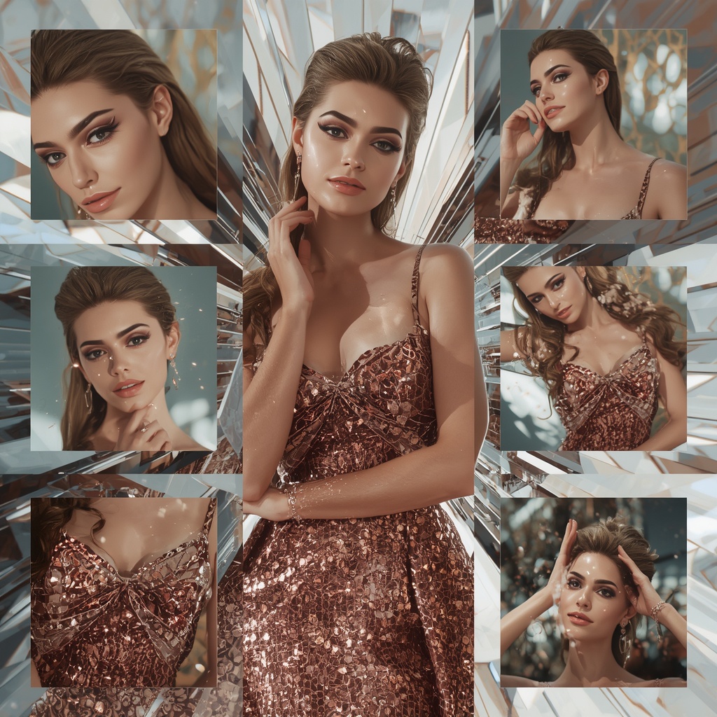 Western Dress Crystal Reflection Burst Collage Luxury Fashion Cinematic | Grok Ai Prompt