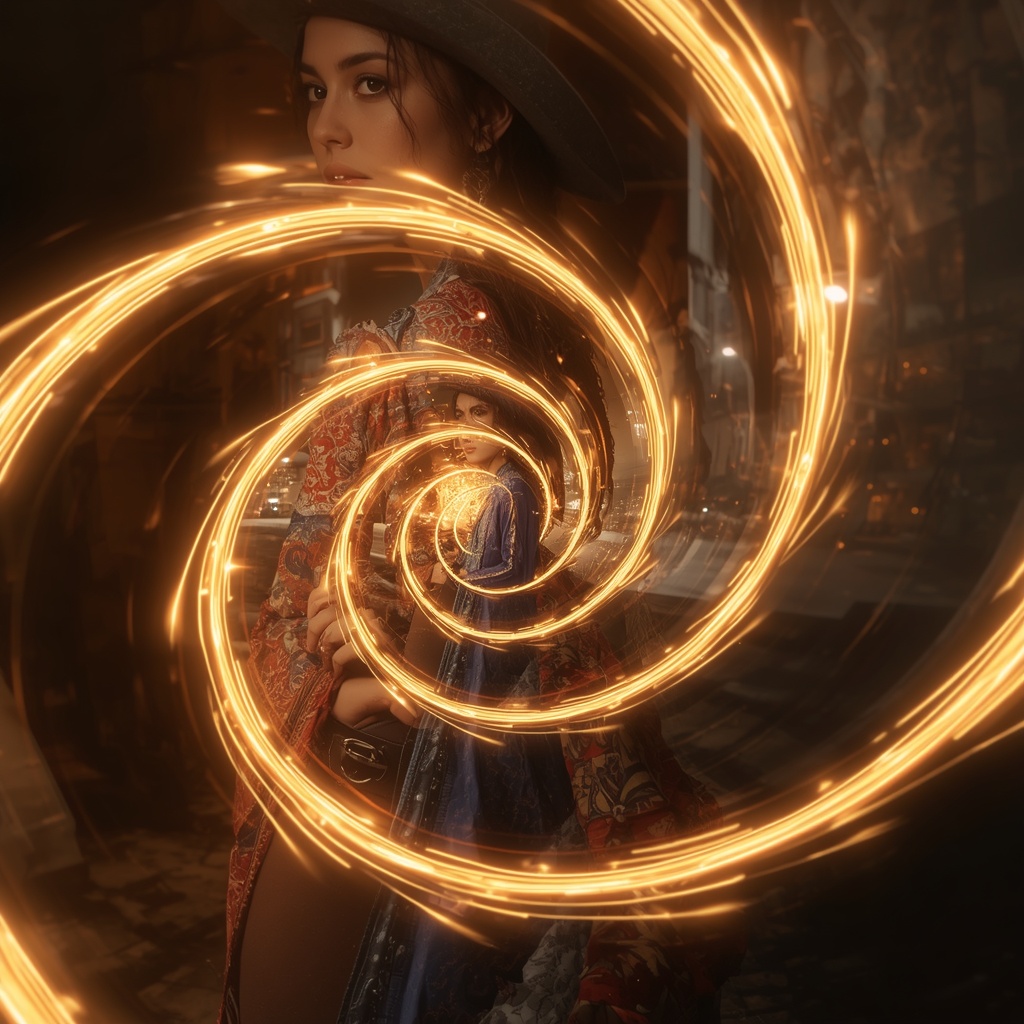 Western Dress Energy Wave Spiral Collage Cinematic Fashion Aesthetic | Travel Ai Prompt