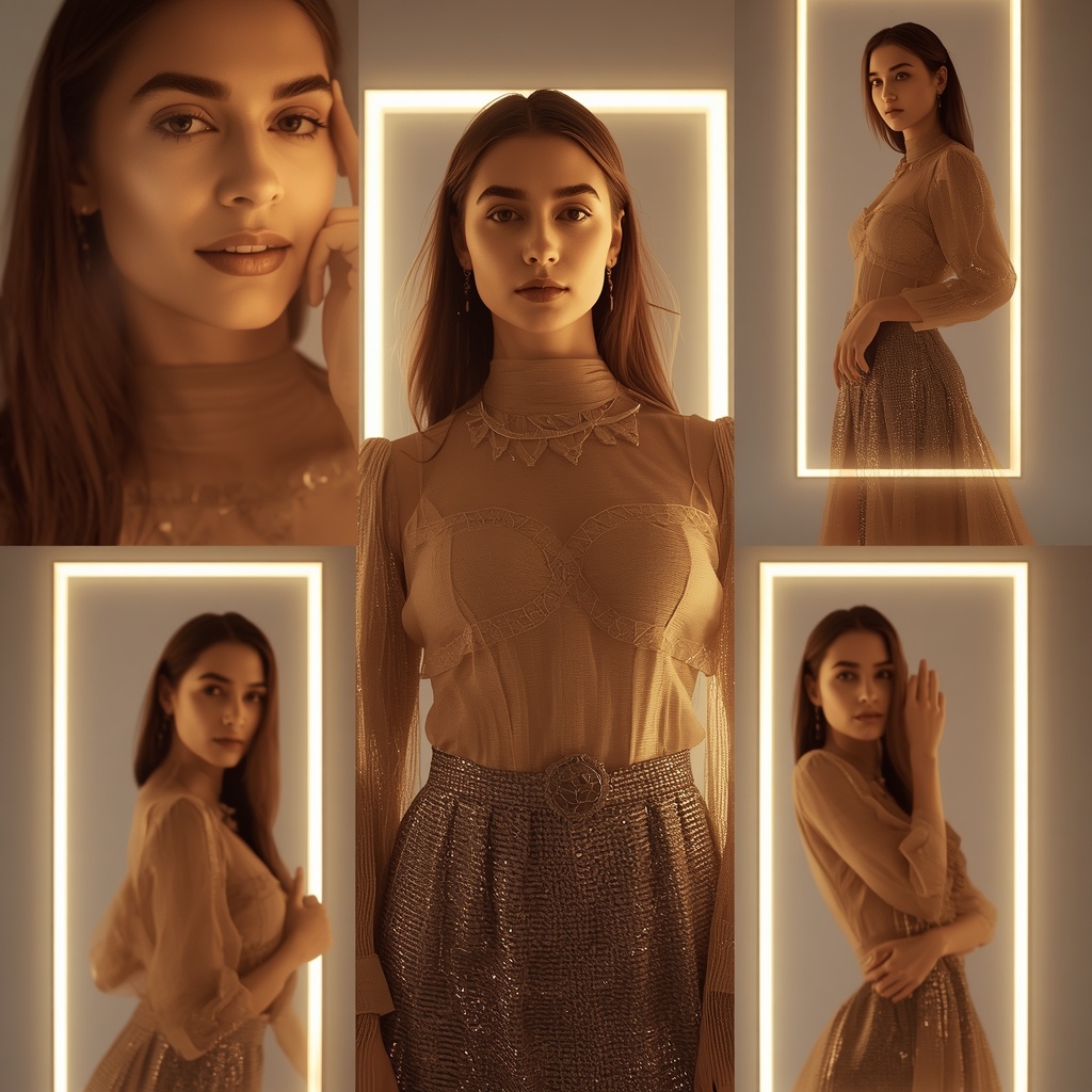 Western Dress Floating Light Panels Collage Premium Cinematic Fashion | Luxury Ai Prompt