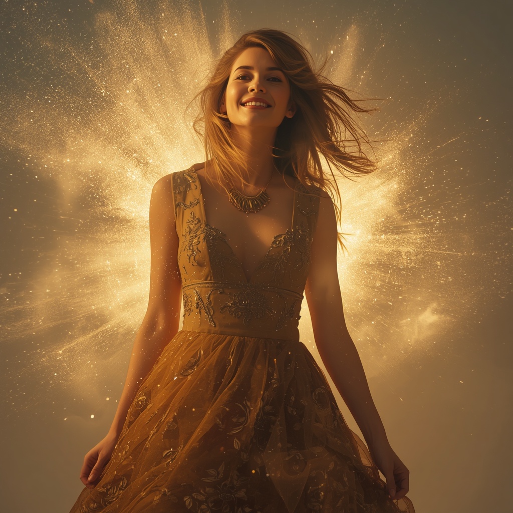 Western Dress Glow Dust Explosion Collage Dramatic Cinematic Fashion | 3d Animation Ai Prompt